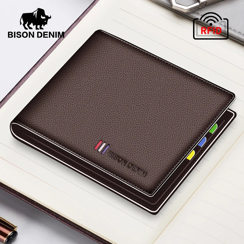 BISON DENIM Genuine Leather Slim Bifold Wallet
