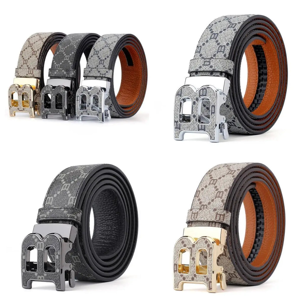 Men's Split Leather Belt – Designer Letter Buckle, 6 Colours