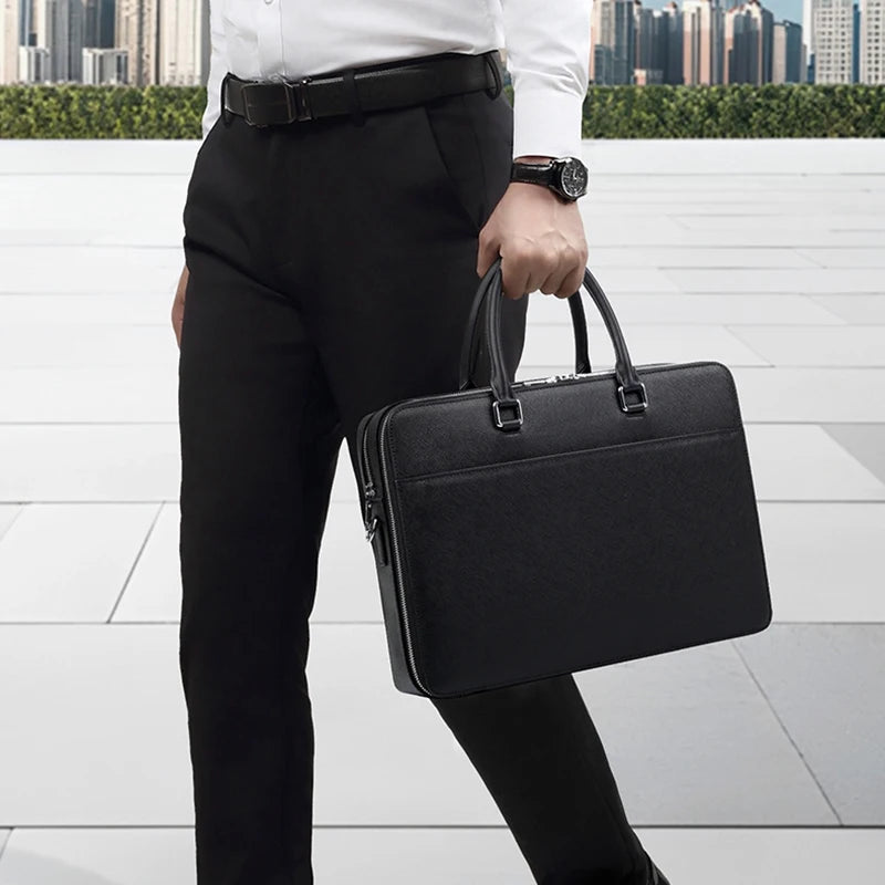 Vintage Split Leather Briefcase — Executive Laptop & Document Bag