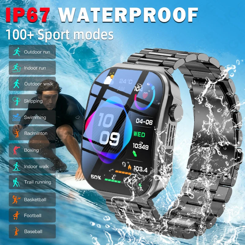 LIGE Smart Watch – 2.2" 3D Curved Display, Body Temp, Bluetooth Calling, IP67