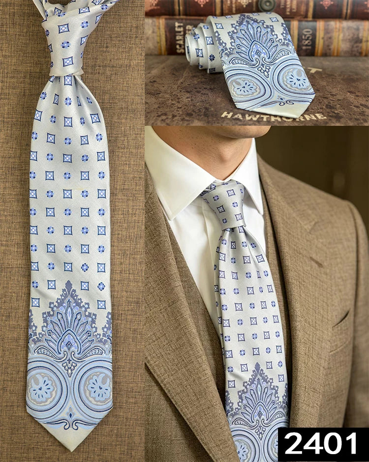 Men's 100% Silk Jacquard Necktie – Geometric, Floral, Checked & Solid