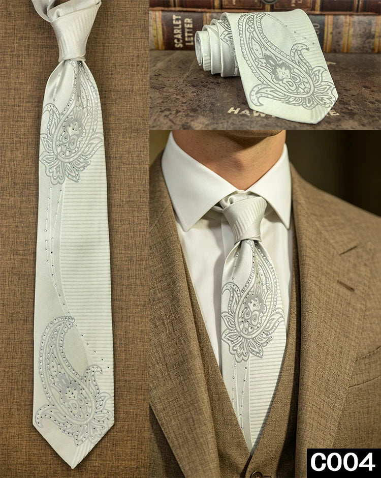 Men's Rhinestone Silk Jacquard Necktie – Paisley & Geometric | High-End