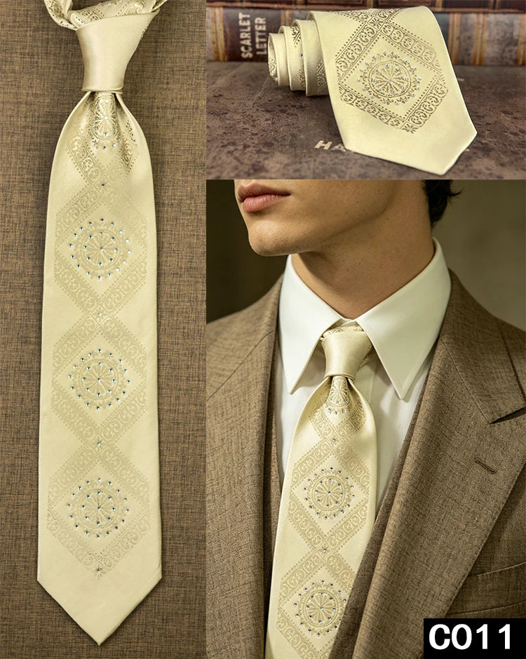 Men's Rhinestone Silk Jacquard Necktie – Paisley & Geometric | High-End