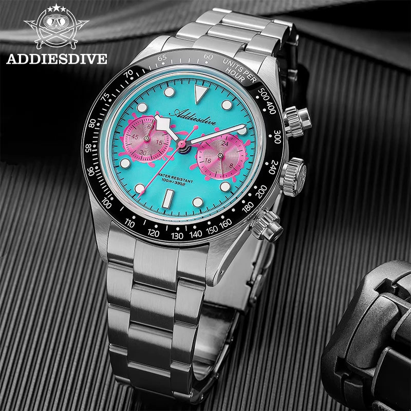 ADDIESDIVE AD2520 Quartz Chronograph Watch – VK64, Ceramic Bezel, BGW9 Lume, 100m Water Resistant