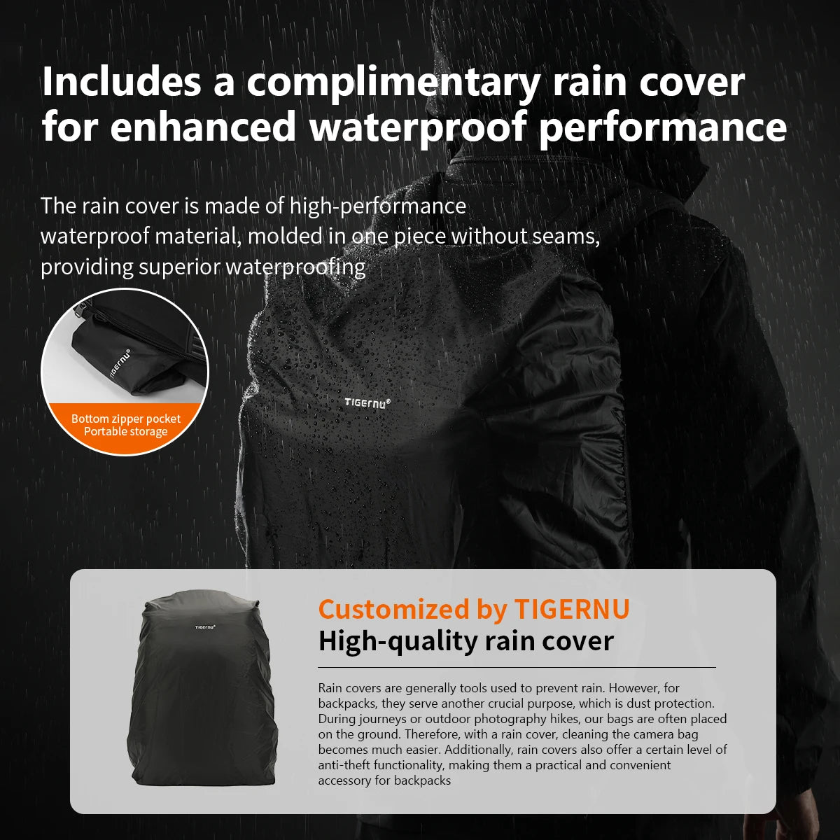 Tigernu Camera & Drone Backpack – 24L Nylon, 15.6" Laptop, External Suspension, Rain Cover