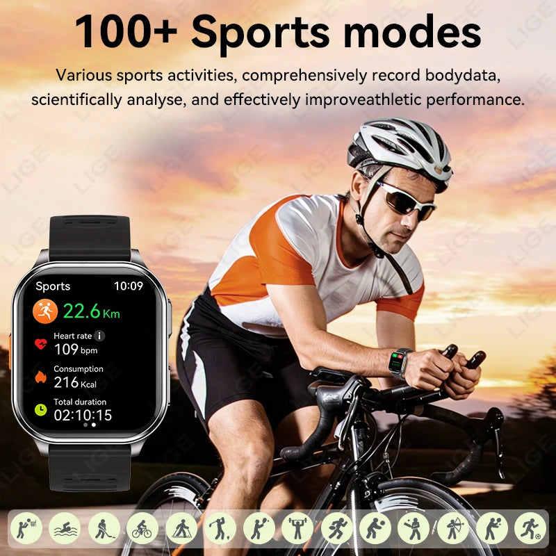 LIGE Smart Watch with Camera – 2.01" Display, 670mAh, Bluetooth Calling, IP67