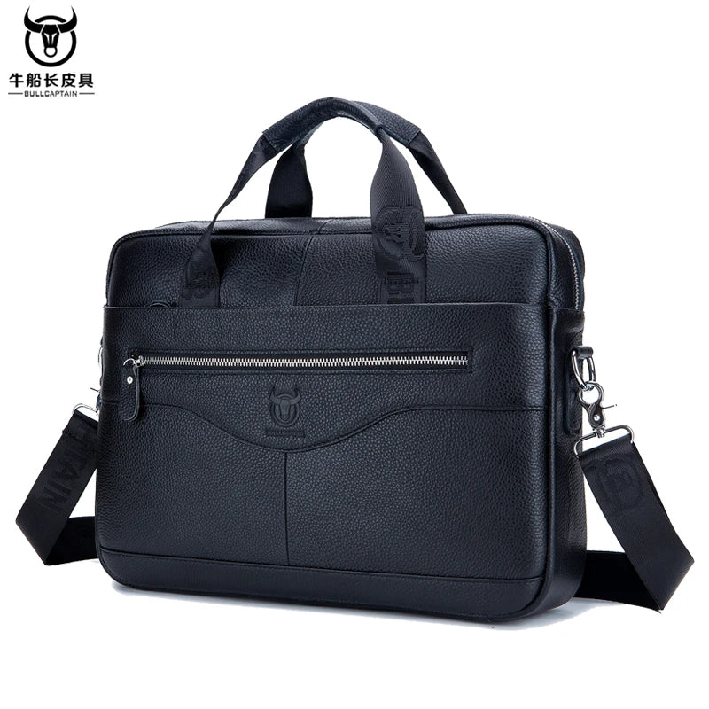 BULLCAPTAIN Genuine Leather Briefcase | 14" Laptop Shoulder & Messenger Bag