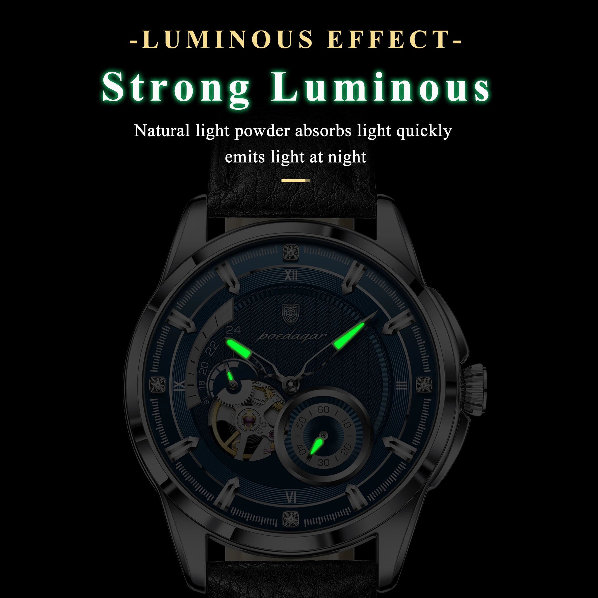 POEDAGAR High Quality Luxury Men Watch Fashion Hollow Tourbillon Man Clock Automatic Mechanical Leather Men's Watches Male Reloj