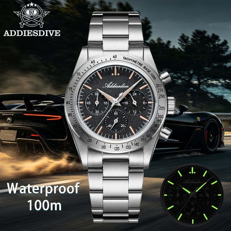 ADDIESDIVE AD2552 Vintage Racing Chronograph Watch | Japanese Quartz | 100M Water Resistant