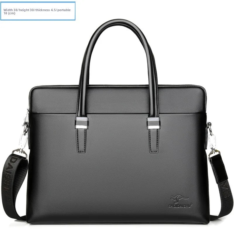 Men's Genuine Leather Briefcase Tote | Casual Cowhide Shoulder & Crossbody Bag