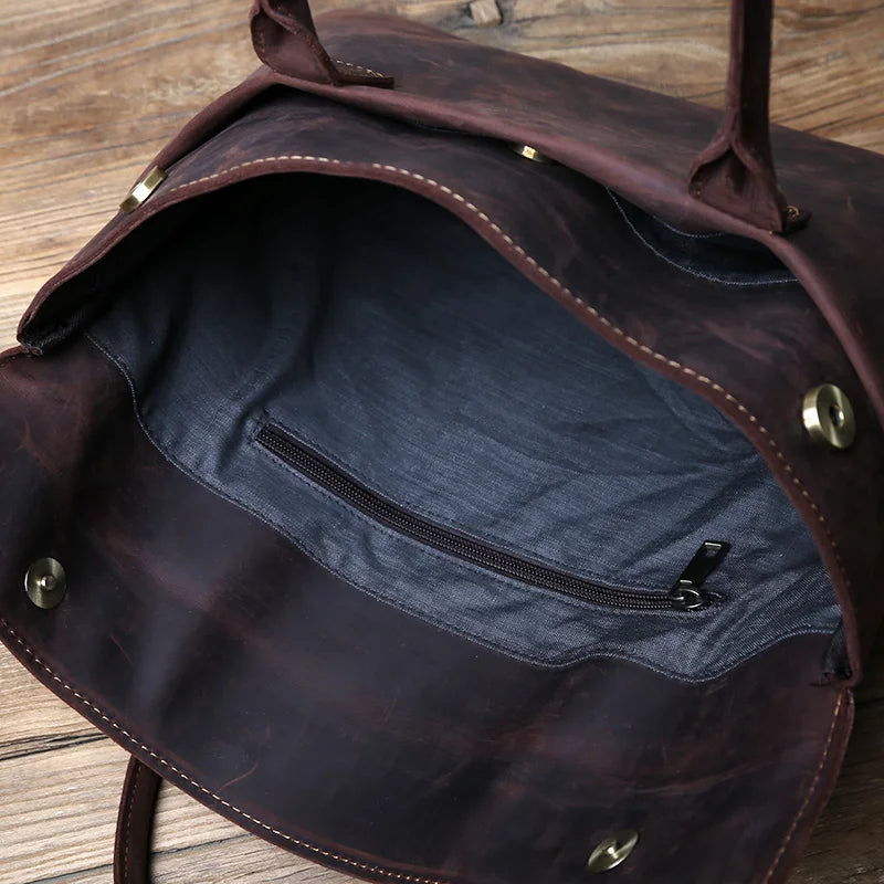 Men's Crazy Horse Leather Clutch Briefcase – Slim Cowhide, Two Sizes, 15" or 16" Laptop