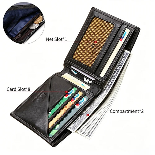 BISON DENIM Genuine Leather Bifold Wallet