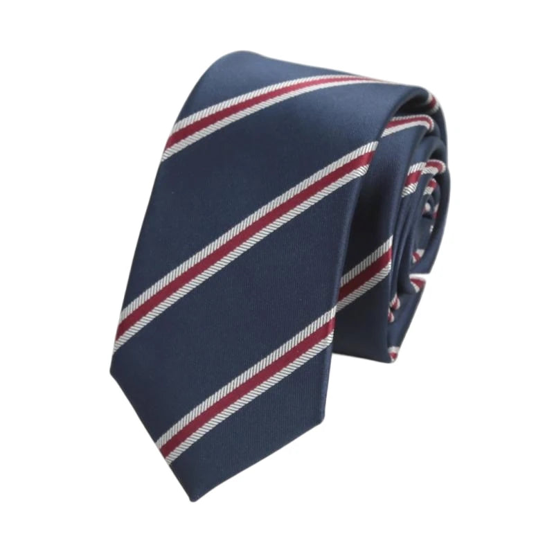 Men's Skinny Navy Blue Necktie – Retro Stripe | 6cm