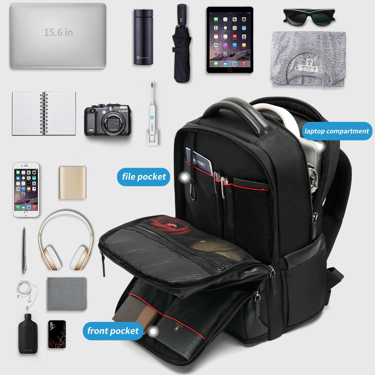 Tigernu Classic Travel Backpack – Two Sizes, Adjustable Laptop Compartment, 25–32L