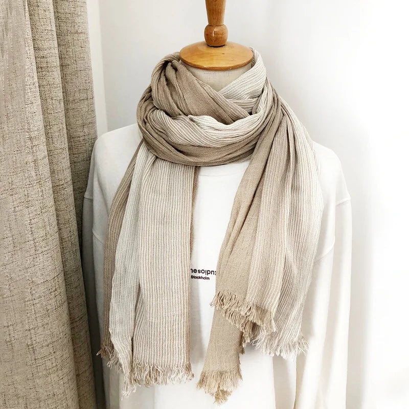 Cotton Linen Striped Scarf – Oversized 190cm, 10 Colourways