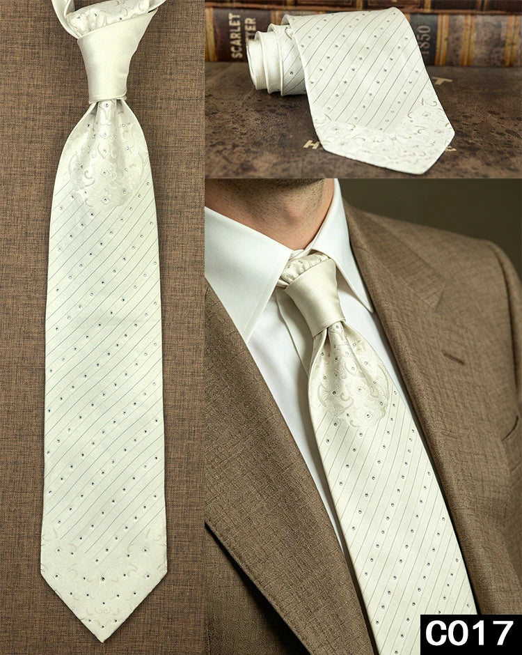 Men's Rhinestone Silk Jacquard Necktie – Paisley & Geometric | High-End