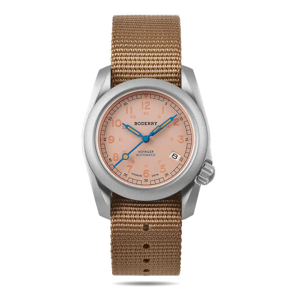 BODERRY Men Automatic Watch 40MM Pilot Titanium Mechanical Wristwatch 100m Waterproof Sapphire C3 Luminous Nylon Strap Sport
