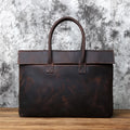 Men's Crazy Horse Leather Clutch Briefcase – Slim Cowhide, Two Sizes, 15" or 16" Laptop