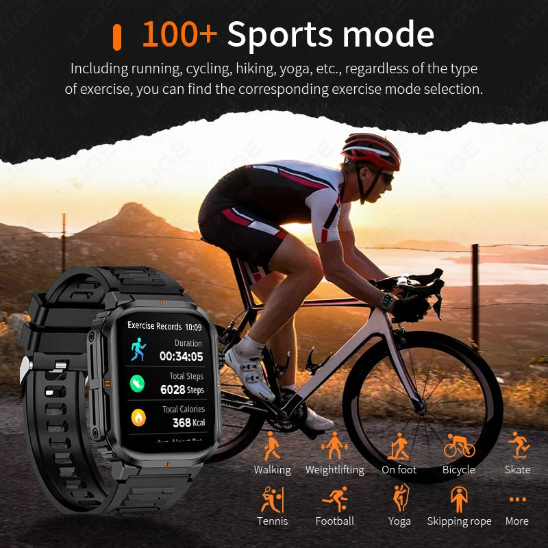 LIGE Smart Watch – 2.01" Display, Flashlight, 40-Day Standby, Bluetooth Calling, IP68