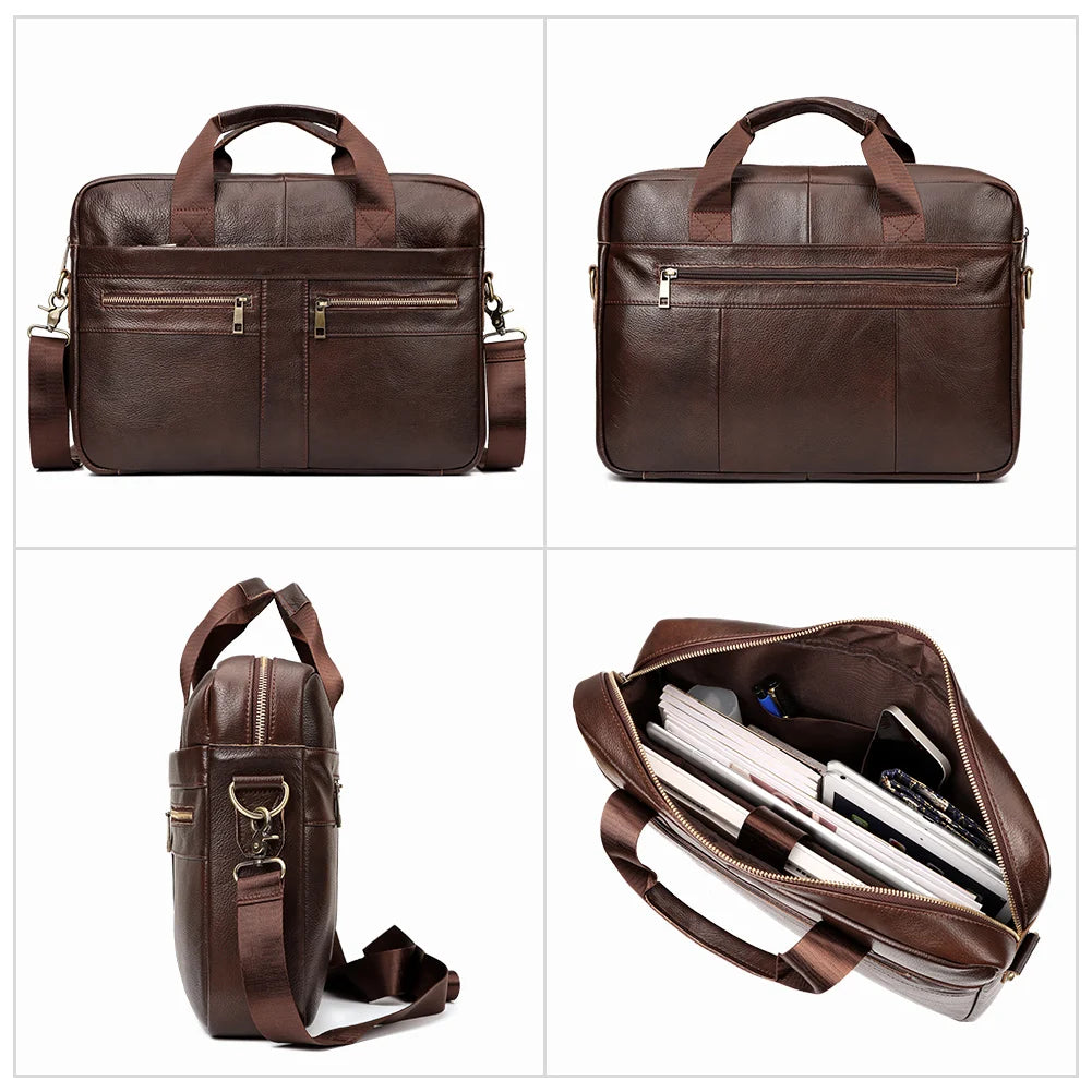 HUMERPAUL Genuine Leather Briefcase | 14" Laptop Shoulder & Messenger Bag