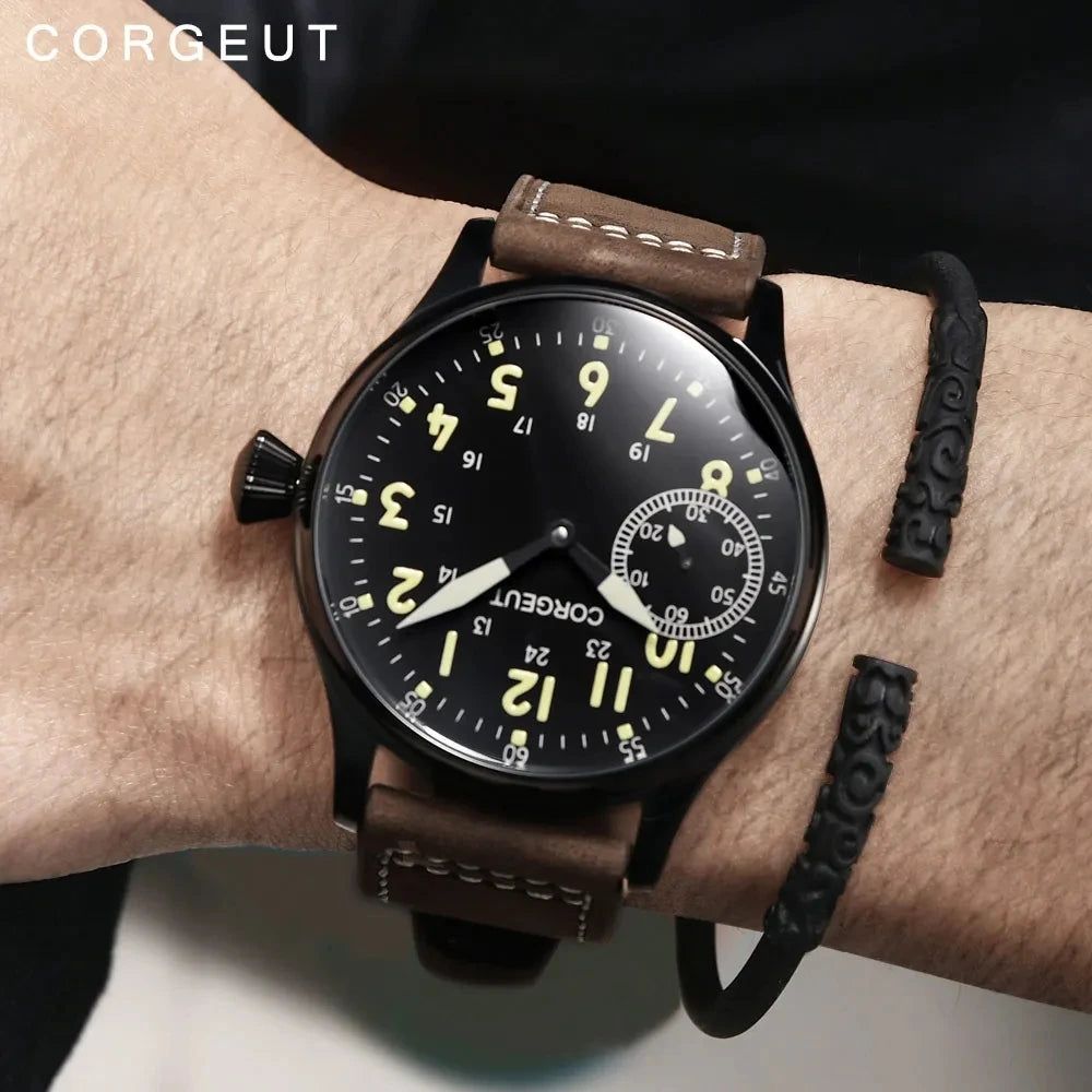 Corgeut 2002 Men's Hand-Wind Watch | Seagull 6497 | 17 Jewels | Leather Strap