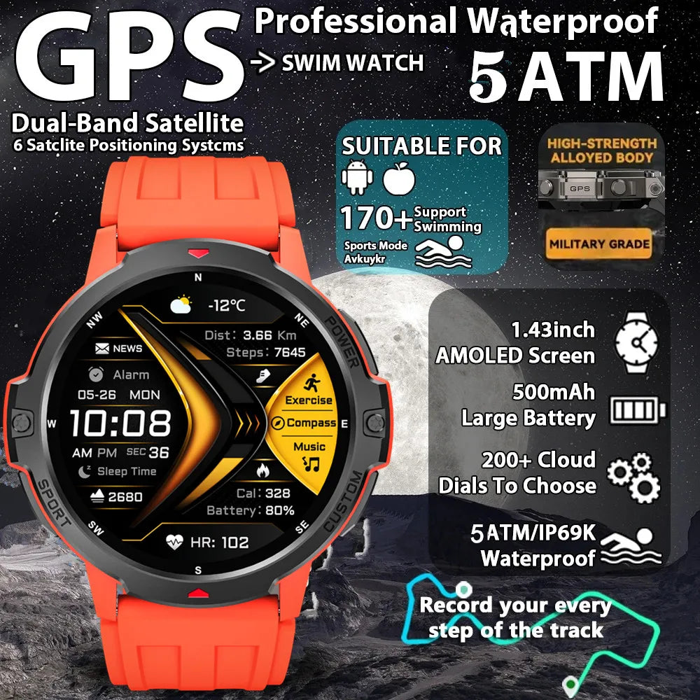 Hiwego GPS Outdoor Smartwatch | 1.46" AMOLED, Barometric Altimeter, Compass & 5ATM