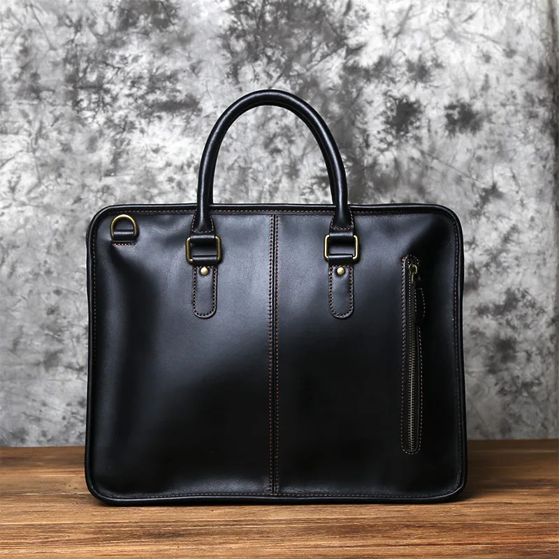 Men's Crazy Horse Leather Briefcase – Two Sizes, 15" or 16" Laptop, Shoulder Carry