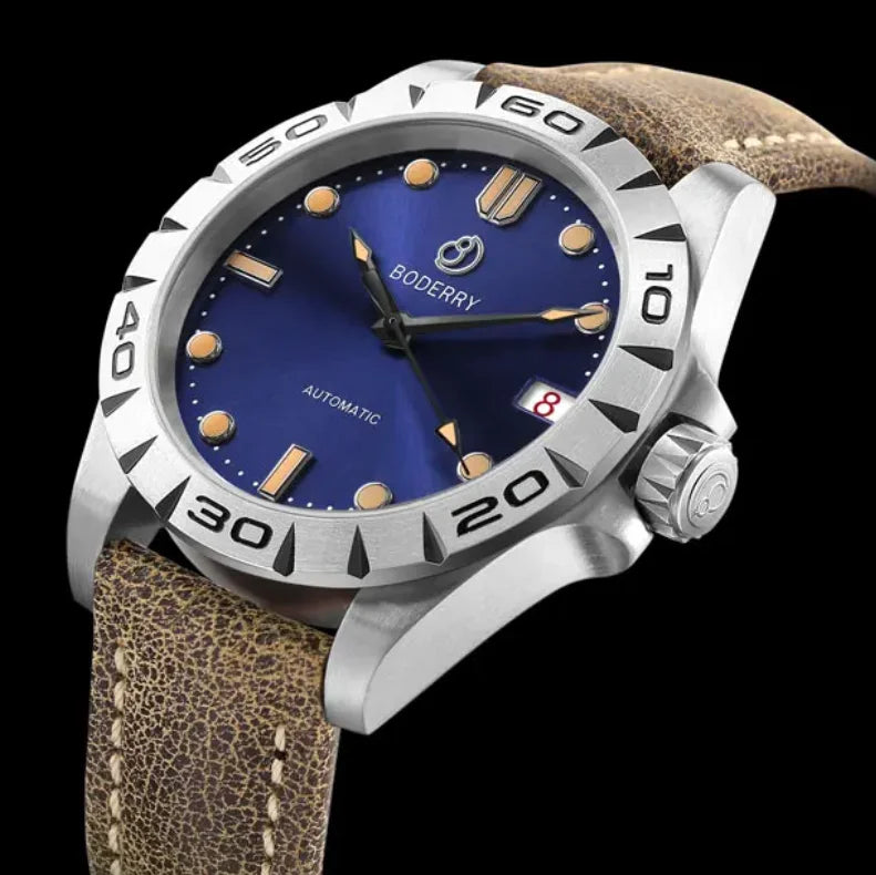 BODERRY Men Automatic Watch 41.5mm Military Watch Mechanical Wristwatch Titanium 50m Waterproof Sapphire Mirror C3 Luminous
