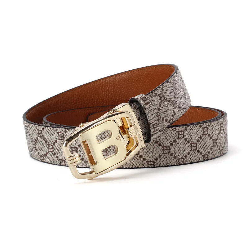Men's Split Leather Belt – Designer Letter Buckle, 6 Colours