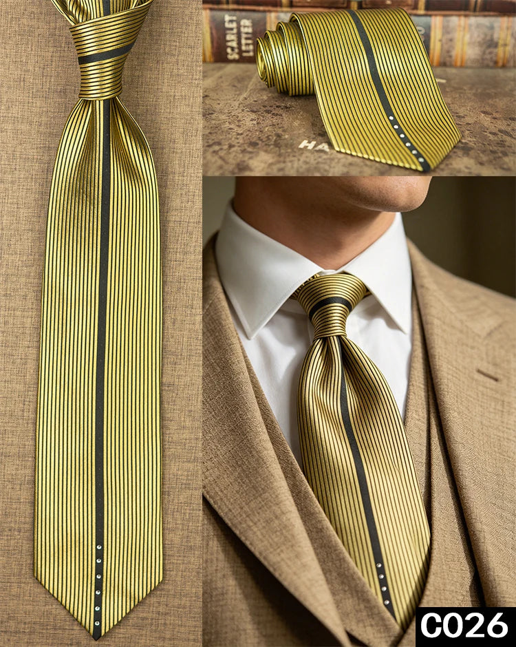 Men's Rhinestone Silk Jacquard Necktie – Paisley & Geometric | High-End