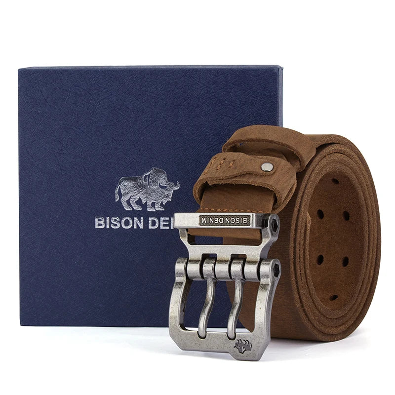 BISON DENIM Genuine Leather Pin Buckle Belt