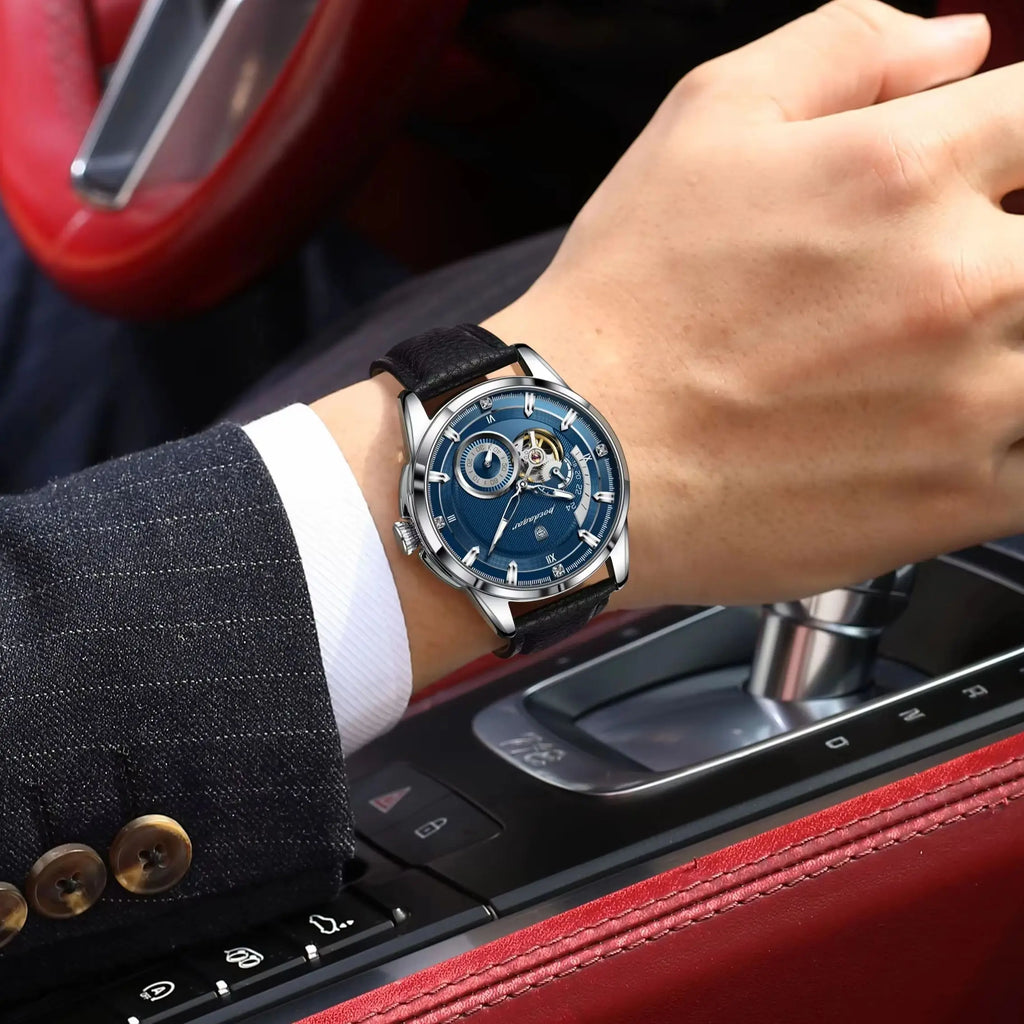 POEDAGAR High Quality Luxury Men Watch Fashion Hollow Tourbillon Man Clock Automatic Mechanical Leather Men's Watches Male Reloj
