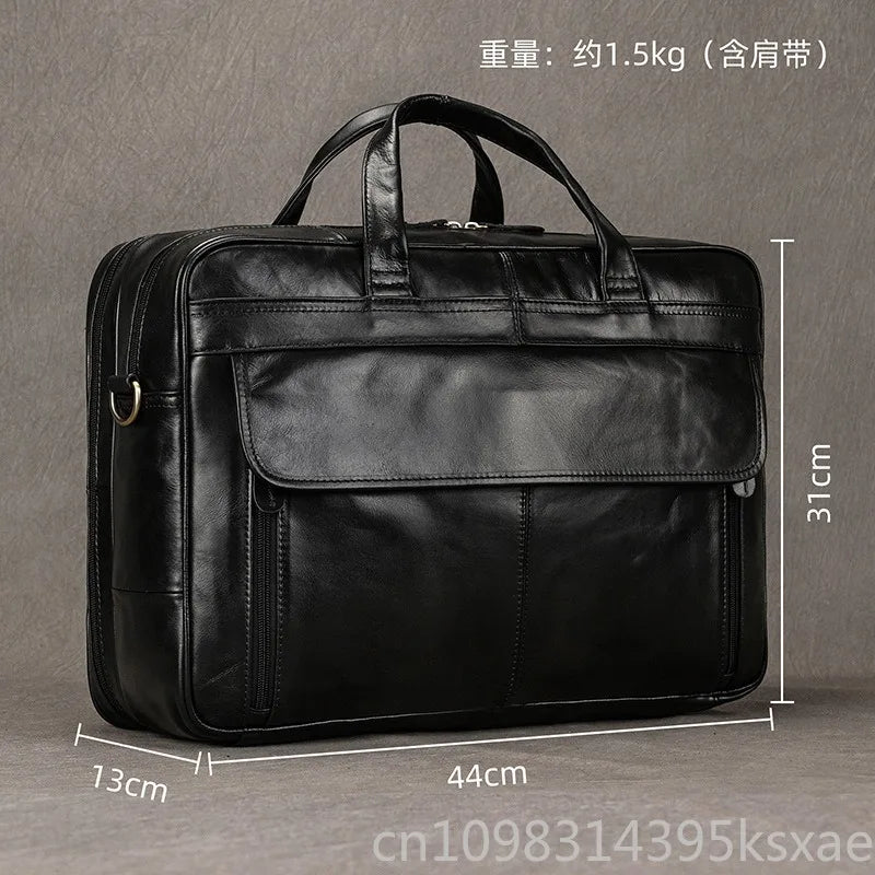 miflame Genuine Leather Briefcase | Full-Leather Lined, Waterproof, Fits 15.6"