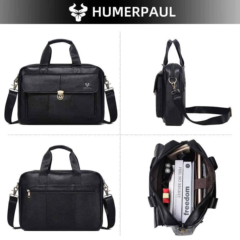 Genuine Leather Luxury Briefcase for Men — Business Laptop & Document Crossbody Bag
