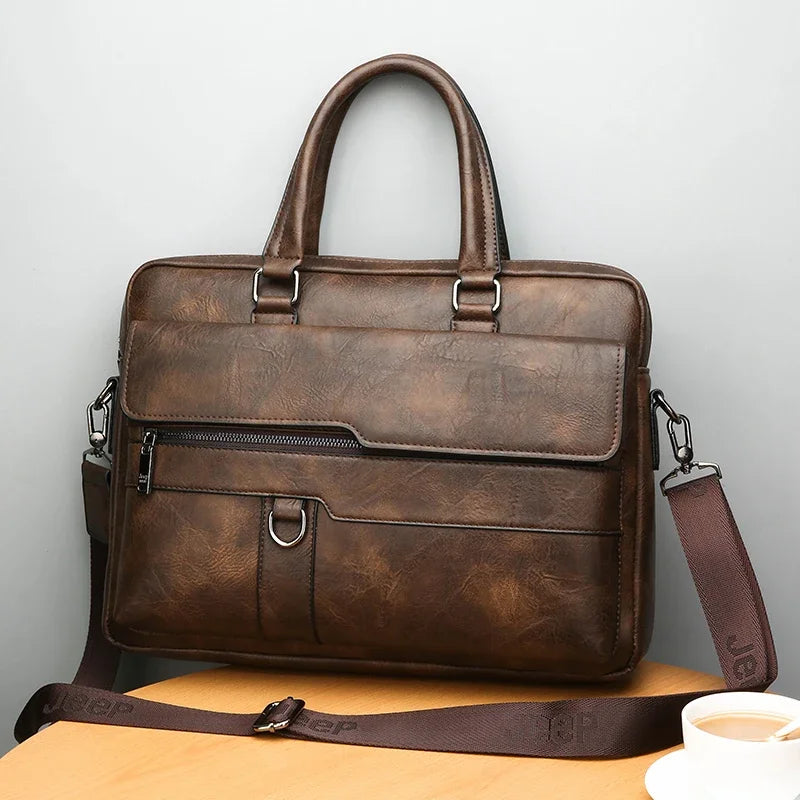 Men's Minimalist Briefcase | PU Leather, Waterproof, Laptop & Crossbody Carry