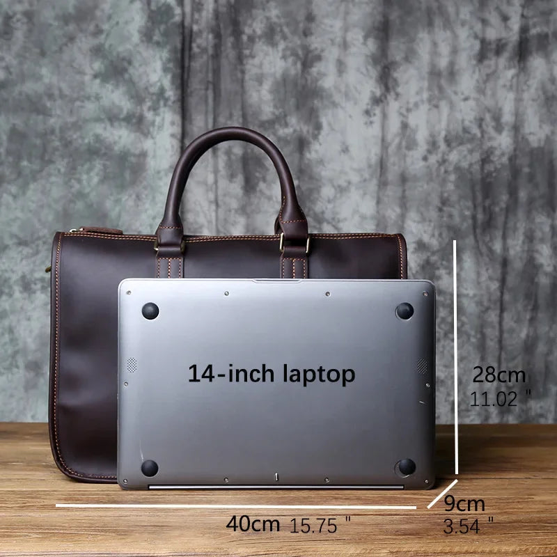 Men's Genuine Leather Briefcase – Vintage Natural Cowhide Messenger, 14" Laptop, Shoulder Carry