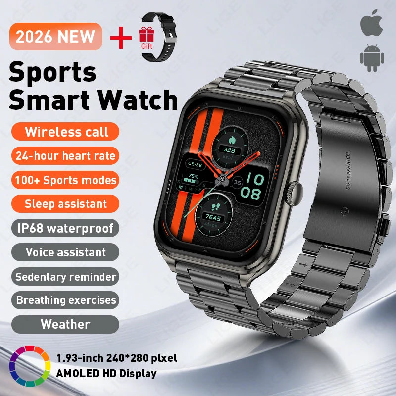 LIGE KT89 Smartwatch | 1.93" AMOLED, IP68, Bluetooth Calling & 100+ Sport Modes