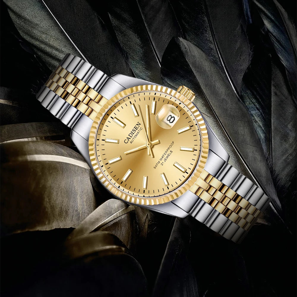 Cadisen C8053 Automatic Watch – Miyota 8215, Sapphire Crystal, Gold & Steel Finish
