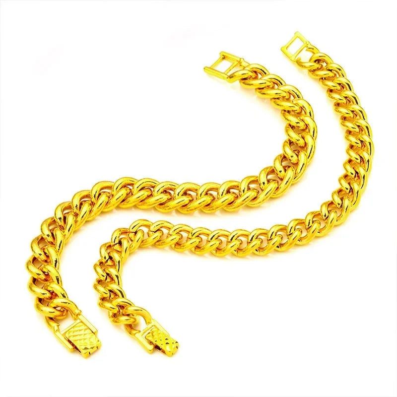 Boss Thickened Gold Bracelet! 24K Gold AU999 Couple Style, Men's Dominant Bamboo + Women's Rose Gold Tone, Thickened Anti-Fade