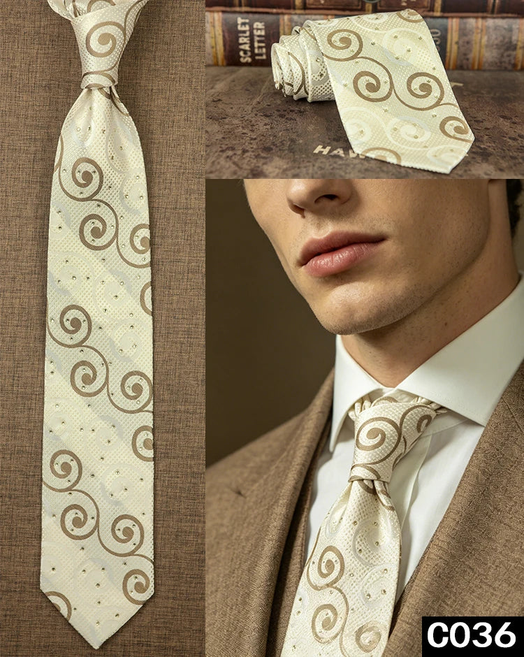 Men's Rhinestone Silk Jacquard Necktie – Paisley & Geometric | High-End