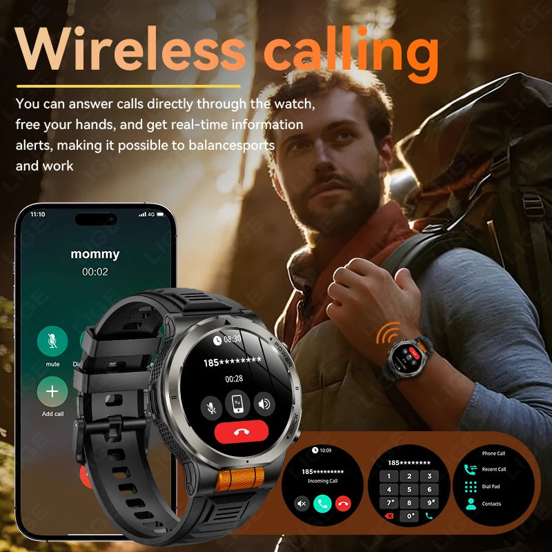 LIGE Smart Watch – 1.43" AMOLED, 1100mAh Battery, GPS, Compass, 3ATM