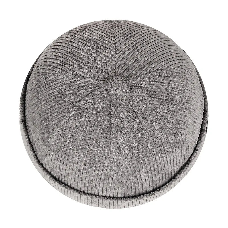 Men's Corduroy Brimless Cap | Striped Velvet Skull Cap