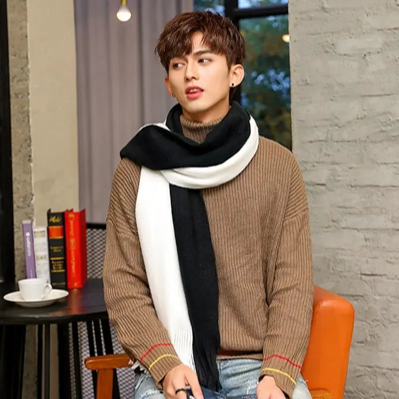 Men's Patchwork Striped Knit Scarf