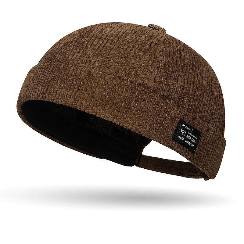 Men's Corduroy Brimless Cap | Striped Velvet Skull Cap