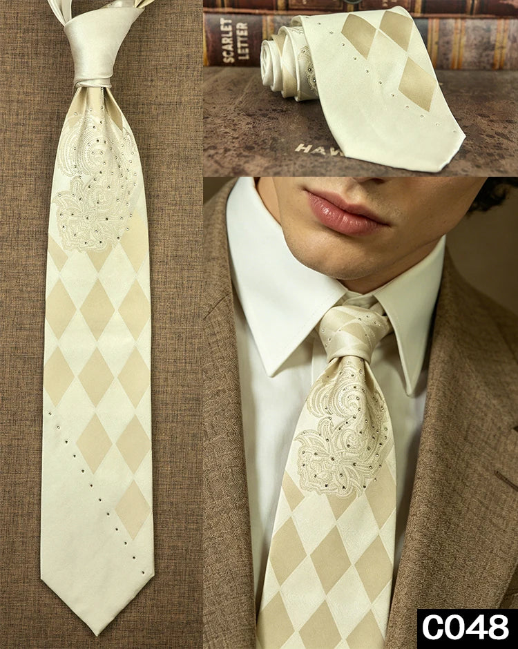 Men's Rhinestone Silk Jacquard Necktie – Paisley & Geometric | High-End
