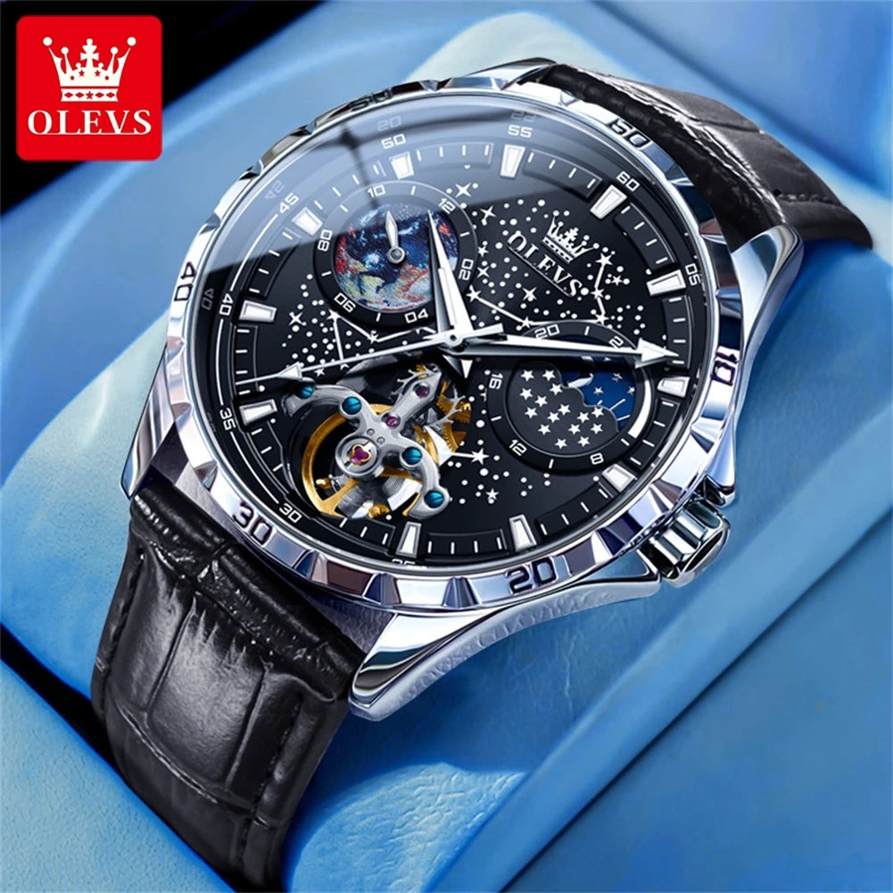 OLEVS 6689 Men's Automatic Watch | Moon Phase | Luminous | Stainless Steel