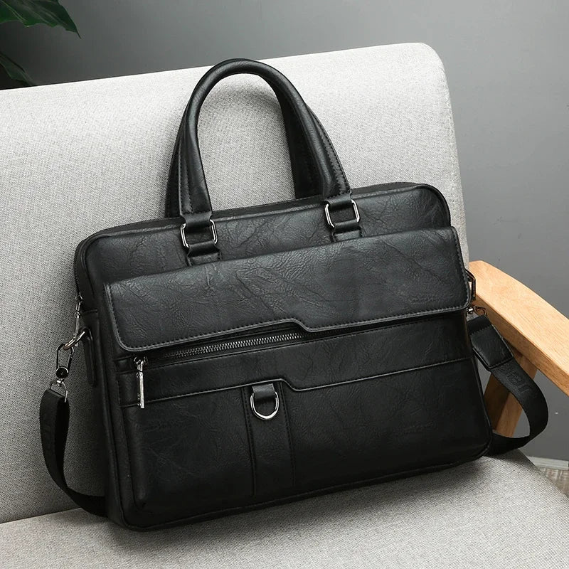 Men's Minimalist Trend Briefcase Large Capacity Office Shoulder Bag Waterproof Business Laptop Handbags Commute Crossbody Bag
