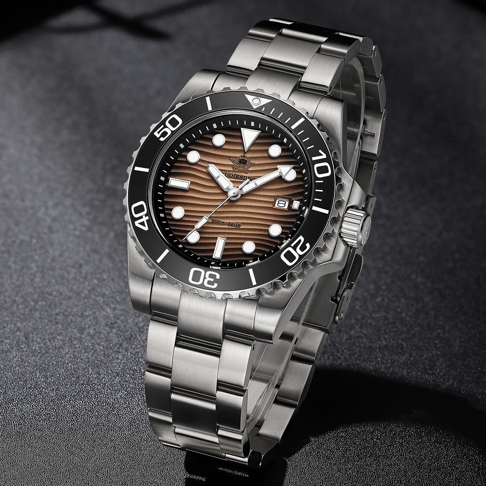 ADDIESDIVE AD2537 Quartz Dive Watch – 3D Desert Texture Dial, BGW9 Lume, 200m Water Resistant