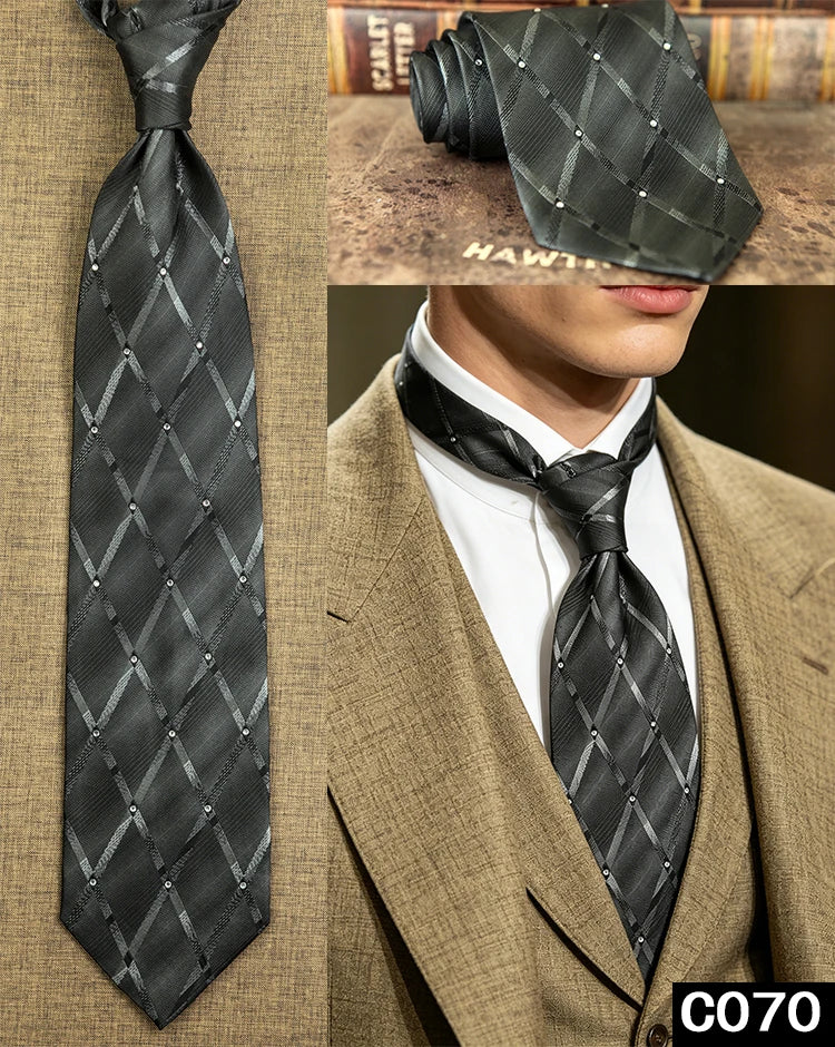 Men's Rhinestone Silk Jacquard Necktie – Paisley & Geometric | High-End