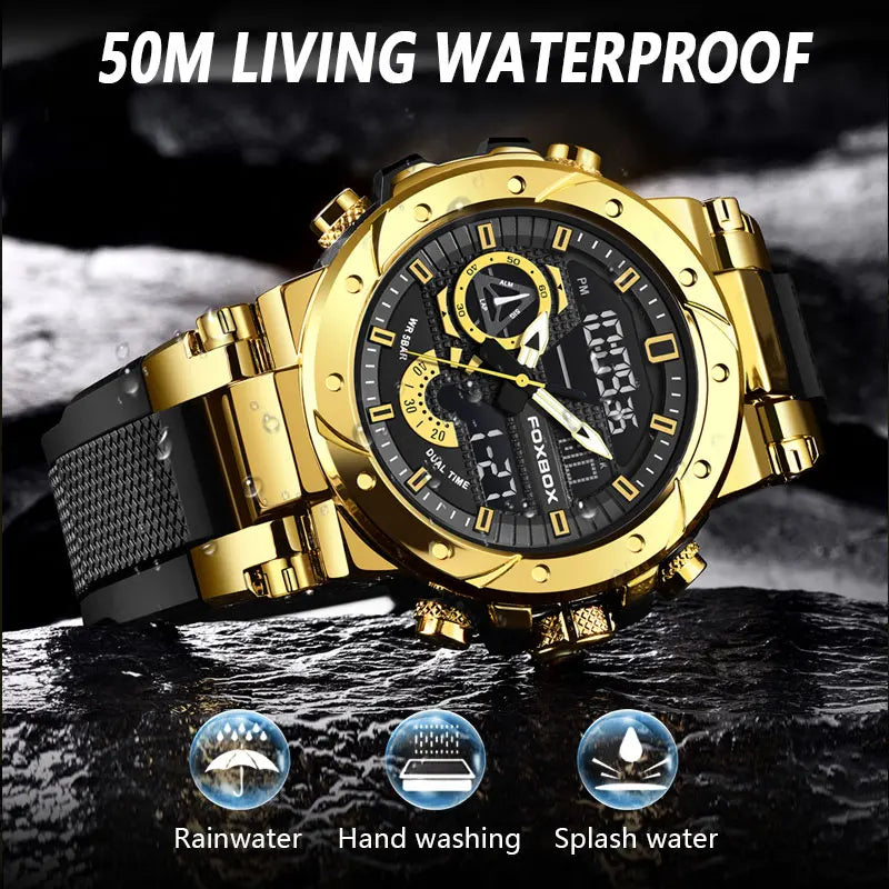 LIGE FB0056 Men's Dual Display Sport Watch | Military Style | 5ATM | Chronograph